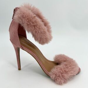 Anne Michelle High Heel Sandals Womens 7.5 Pink Faux Fur Straps Stilettos Party